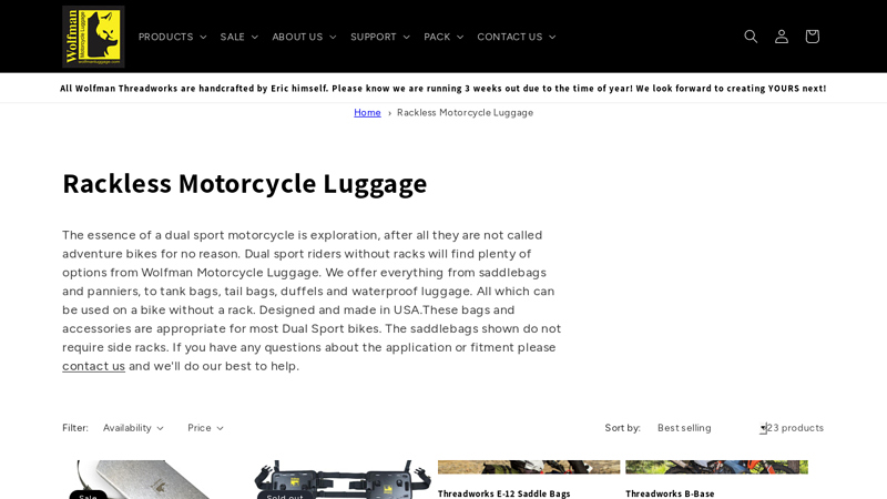 Rackless Motorcycle Luggage - Dual Sport Motorcycle Bags