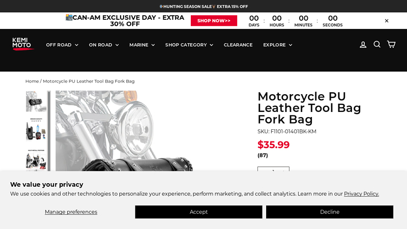 Motorcycle PU Leather Tool Bag Fork Bag - Kemimoto