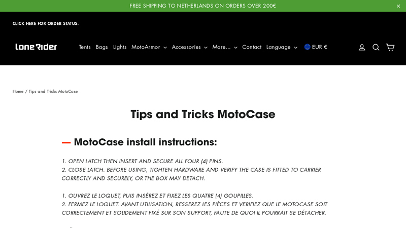 Tips and Tricks MotoCase - Lone Rider