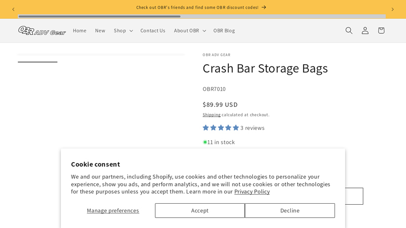 Crash Bar Storage Bags - OBR ADV Gear