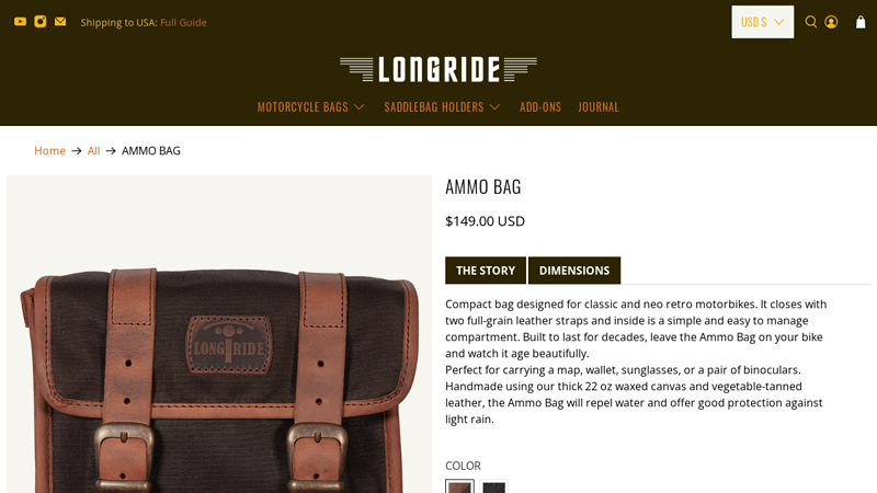 Small Neo Retro Motorcycle Bag - Beautiful / Handmade. - LONGRIDE