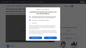 Toyota Sienna - Tire Pressure Guide