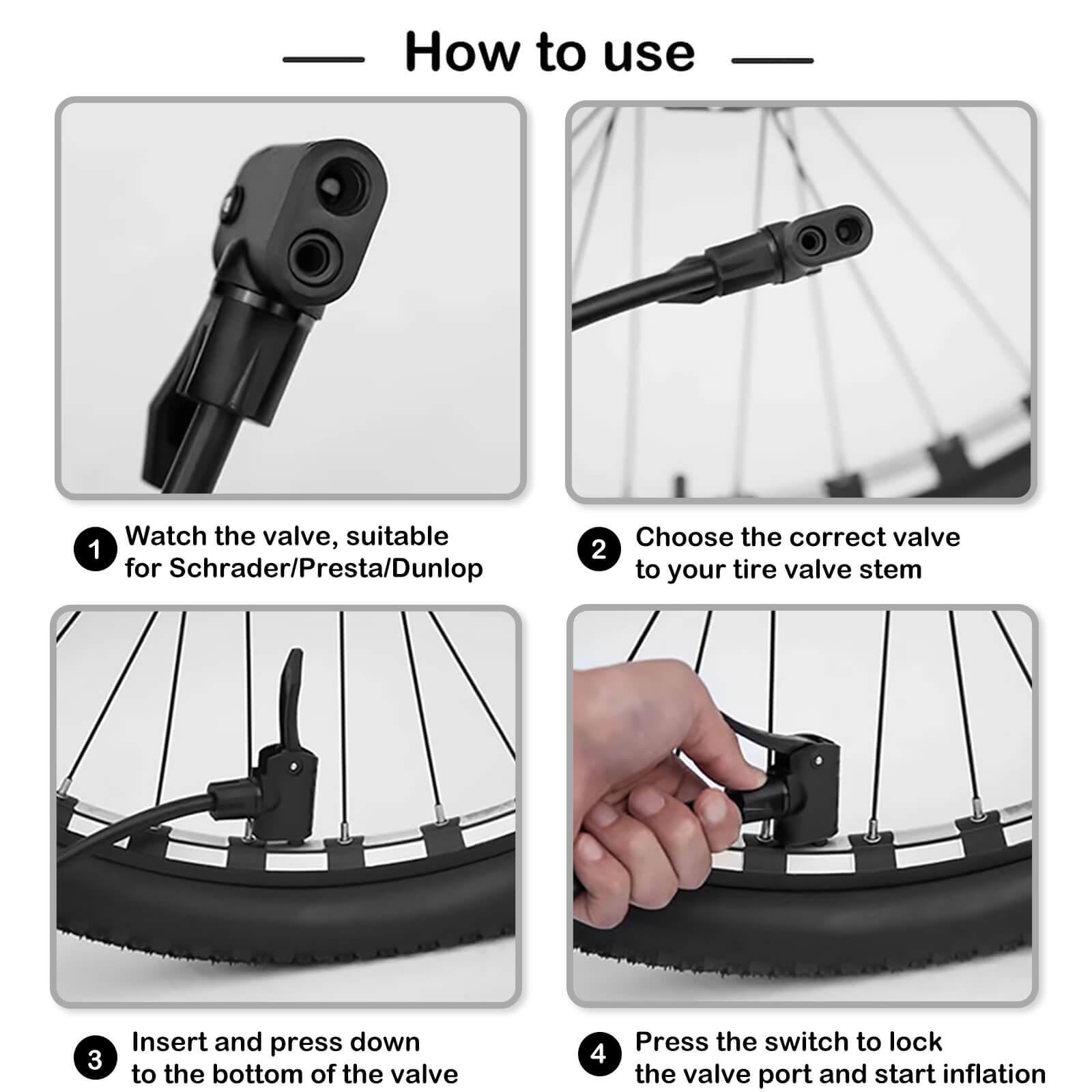 An application scenario or product detail of how to inflate a bike tire with a pump - Image 2