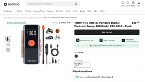 Teffim - Teffim Tire Inflator Portable Digital Pressure Gauge