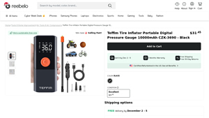 Teffim - Teffim Tire Inflator Portable Digital Pressure Gauge