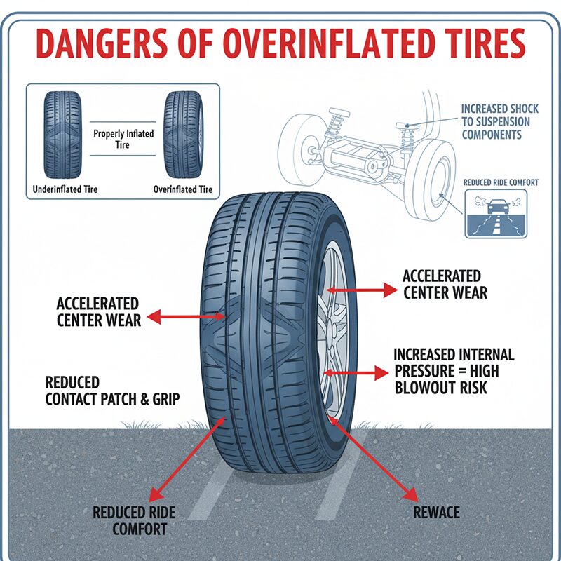 An application scenario or product detail of tires can be hazardous if over inflated or under inflated. - Image 13