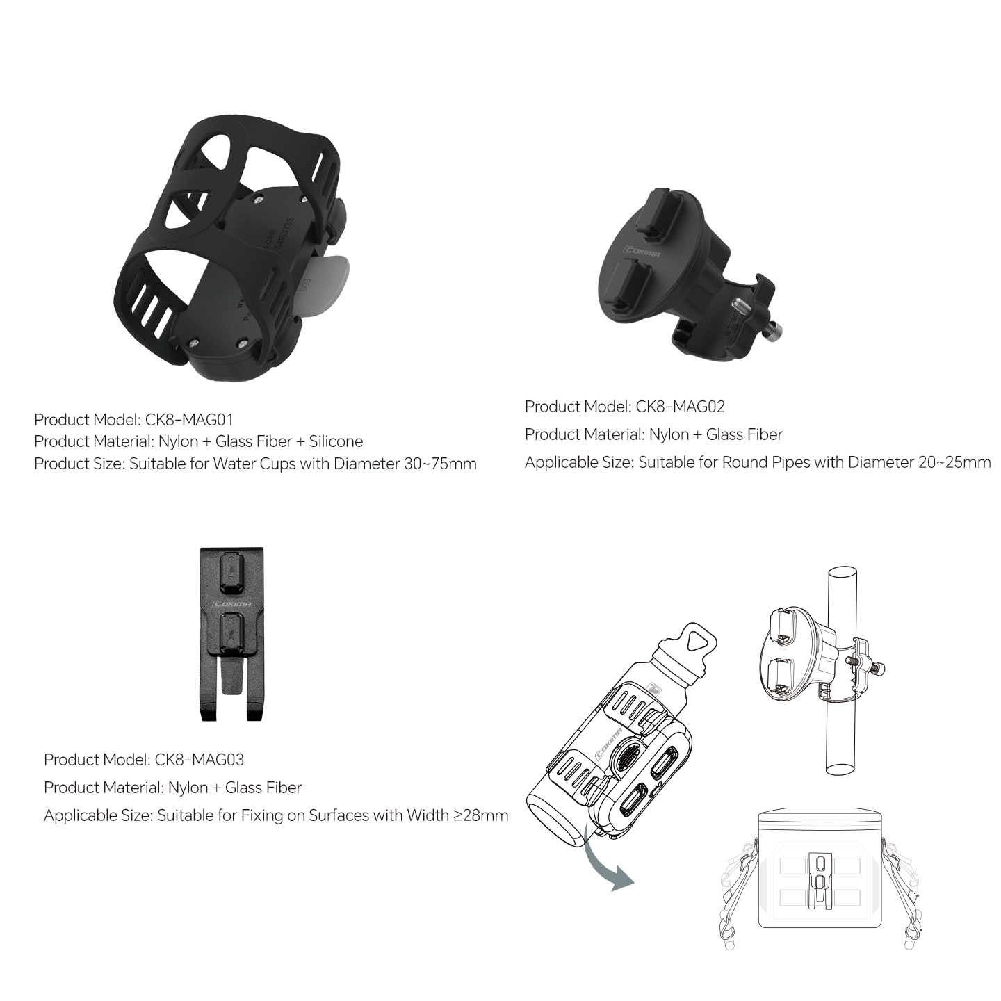 CK8-MAG01 – Elastic Bottle Holder Mount – Multi-Size Fit