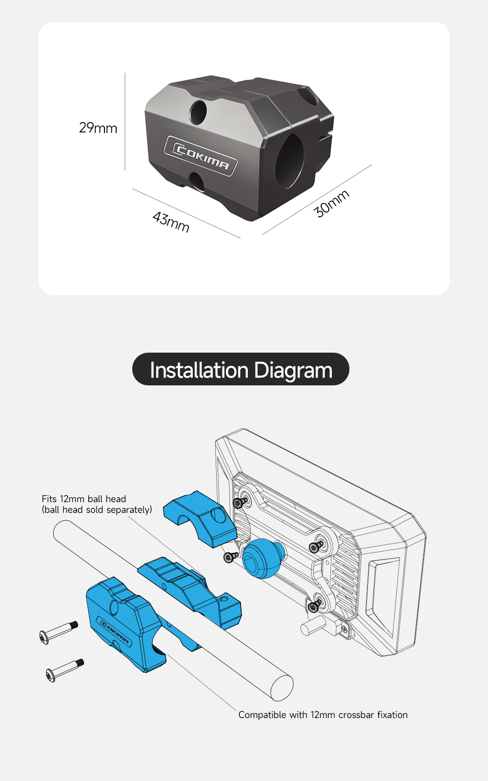 Crossbar Pipe Clamp Bracket – 12 mm Crossbar Compatible – CK3-Z04