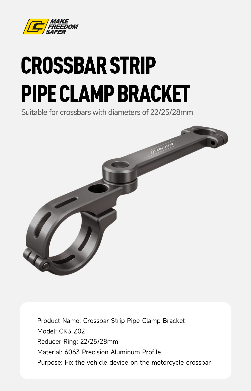 Crossbar Strip Pipe Clamp Bracket – Multi-Diameter Compatible – CK3-Z02