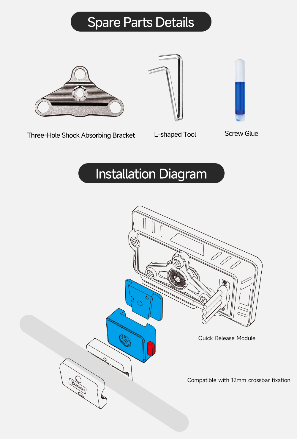 Quick-Release Crossbar Mounting Module – Fast Attachment for 12 mm Bars – CK3-Z05 + CK3-Z06